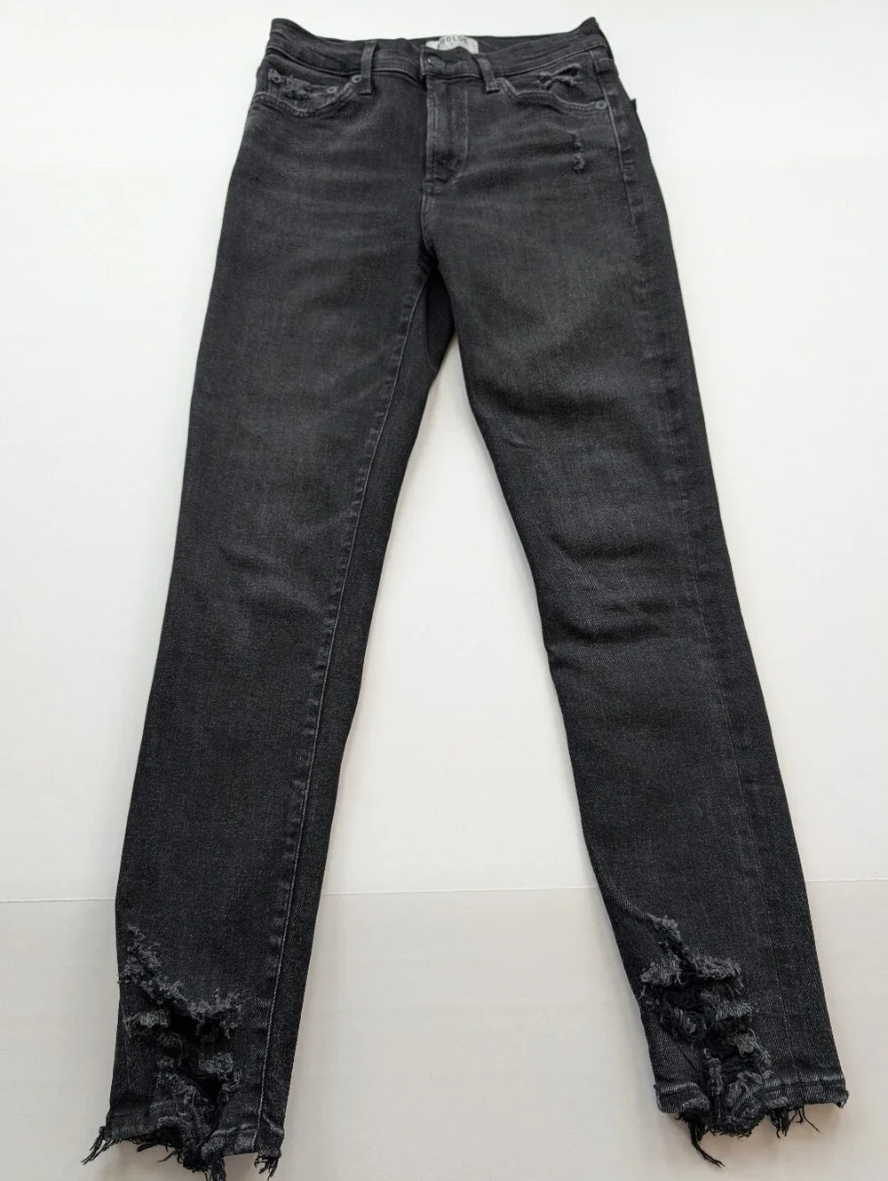 AGOLDE Sophie Crop Distressed Skinny Jeans in Washed Black